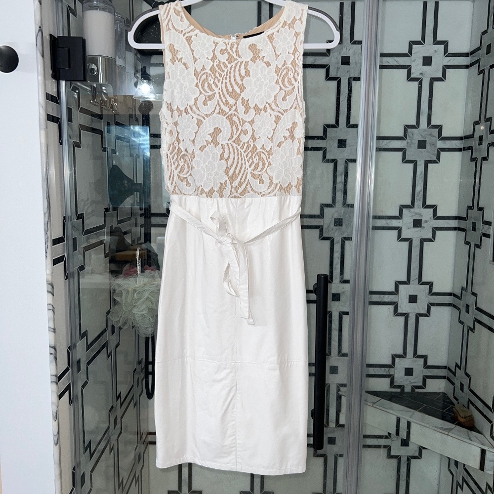 Leather and lace white dress